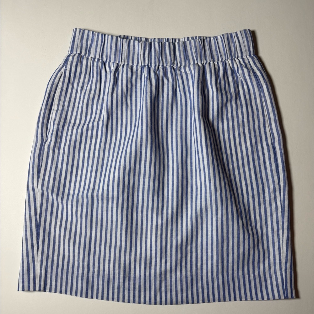 J. Crew Blue and White Vertical Stripe Midi Skirt